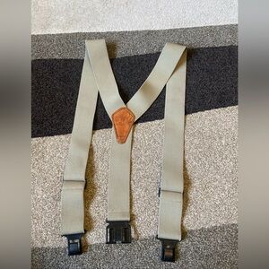 The Original PERRY Suspenders Tan 1.5" and 2” Wide Hook on Belt Clip USA Y Back